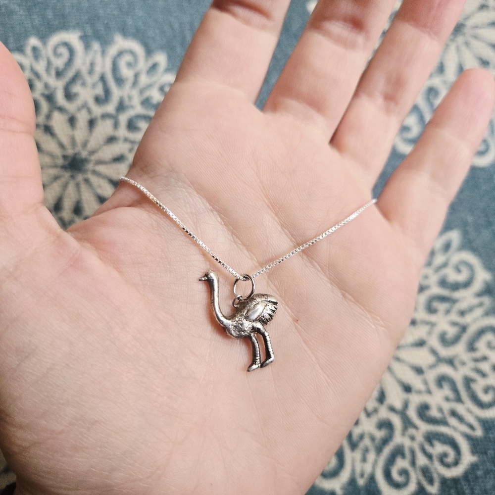 Antique Ostrich 925 Sterling Silver Necklace